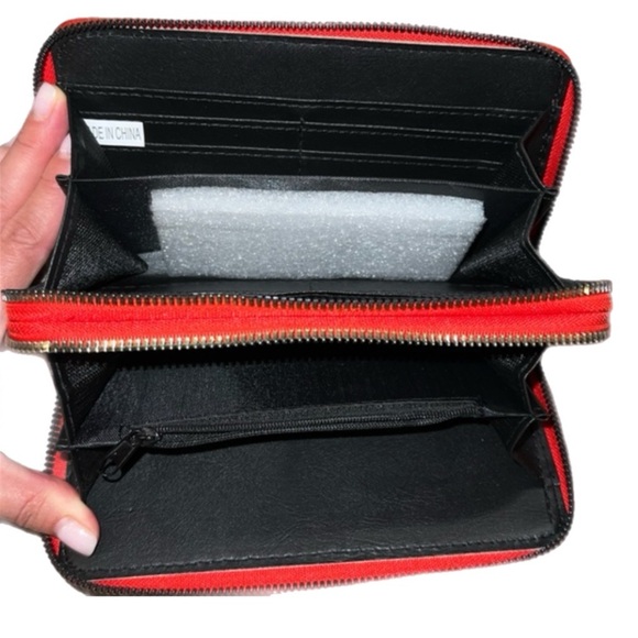 Couture Gems Red Quilted Faux Leather Double zipped Wallet Purse - Picture 4 of 5